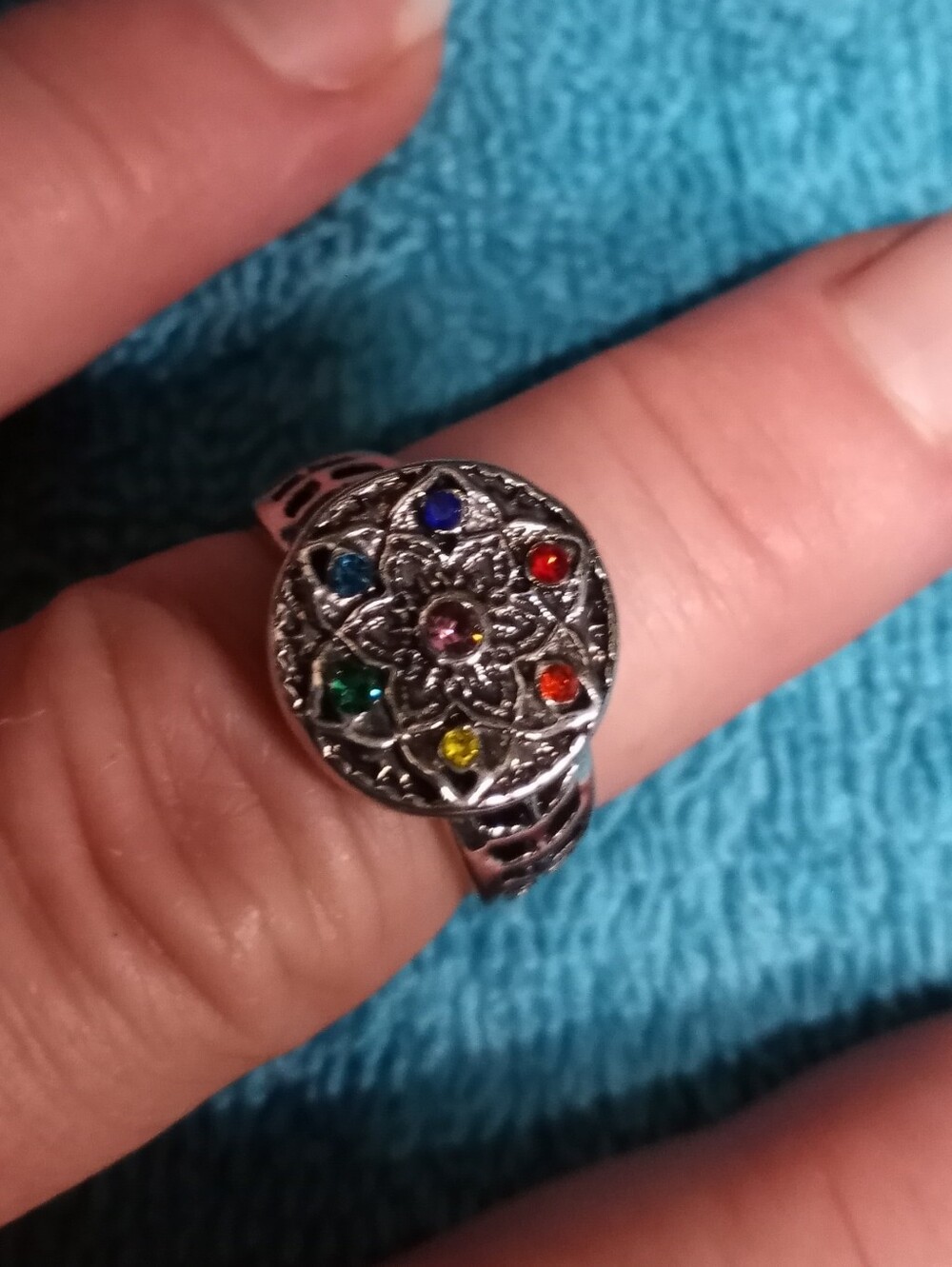 Multi-Color Intricate Design Silver-tone Ring NWT